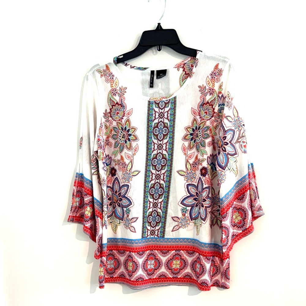 New Directions Petite Size PM BOHO Floral Multicolor Women's Top